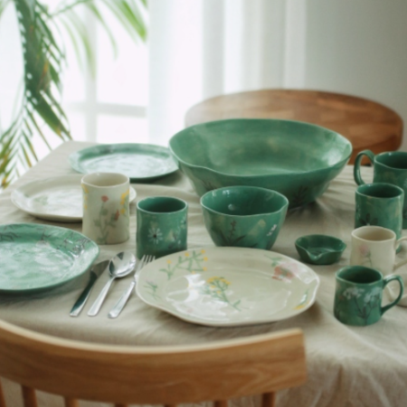 Green Wildflower Handmade Ceramic Tableware