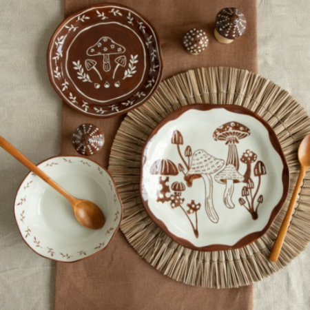Brown Mushroom Hand-painted Ceramic Set
