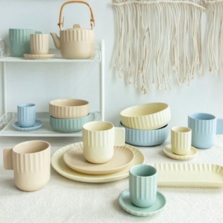Macaron Vertical Stripe Ceramic Tableware
