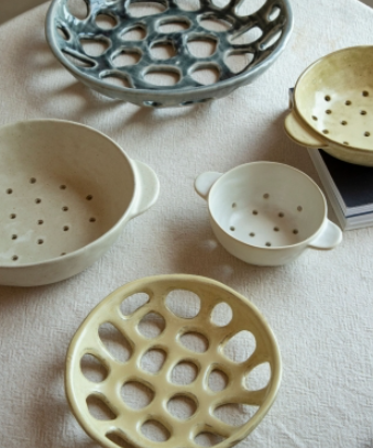 Hollow Handmade Ceramic Colander & Bowl