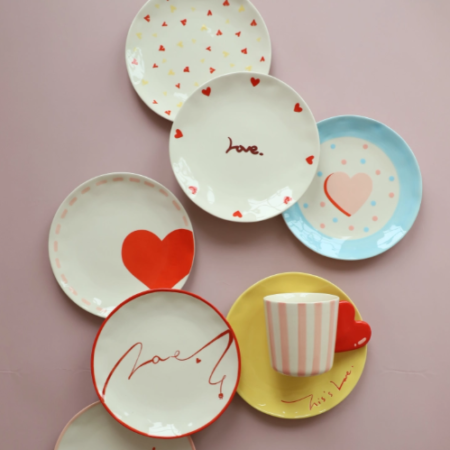 Sweet Heart Ceramic Plate & Cup Set