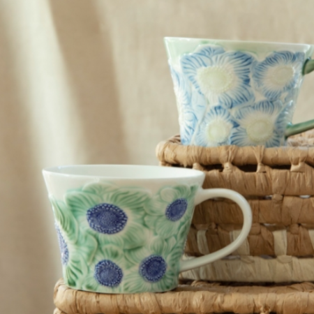 Embossed Sunflower Ceramic Mug