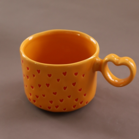 Orange Heart Handle Ceramic Mug