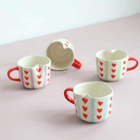 Stripe Heart Pattern Ceramic Mug