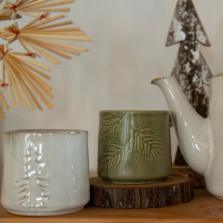 Embossed Pine Tree Ceramic Cup