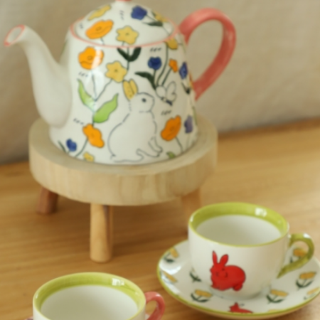 Rabbit & Wildflower Ceramic Teapot Set