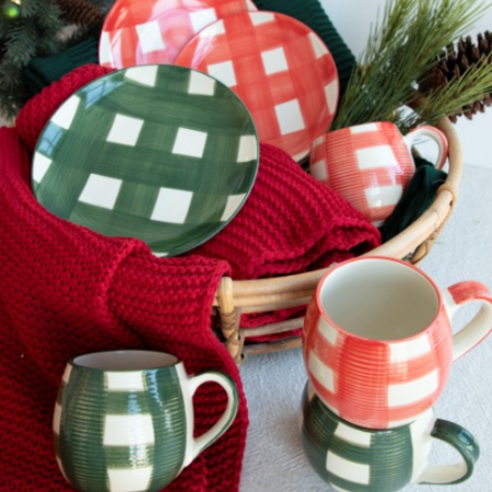 Christmas Buffalo Plaid Ceramic Set