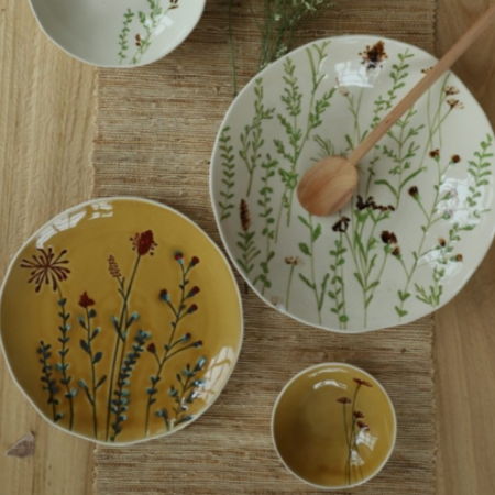 Wild Plant Embossed Ceramic Bowls & Plates