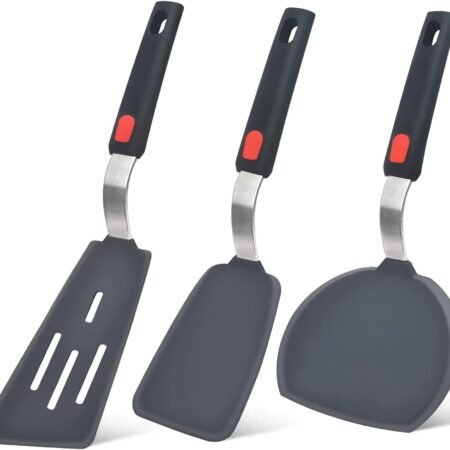Silicone Spatula Turner Set of 3, 600°F Heat Resistant Cooking Spatulas for Nonstick , Large Flexible Kitchen Utensils BPA Free Rubber Spatula Set for Egg, Pancake, Fish, Burger
