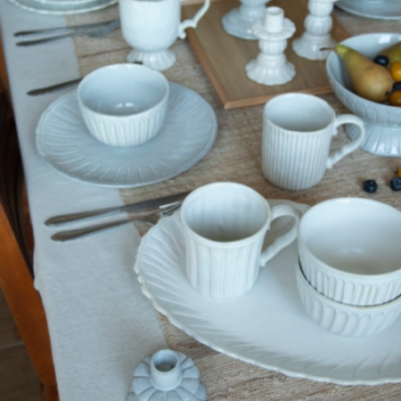 French Vertical Stripe White Ceramic Tableware