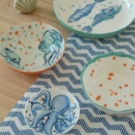 Ocean Story Hand-painted Ceramic Bowls